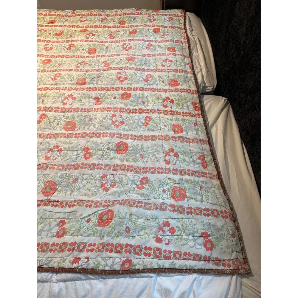 Antique Handmade Reversible Triangle Patchwork Quilt Cotton Geometric 74x72